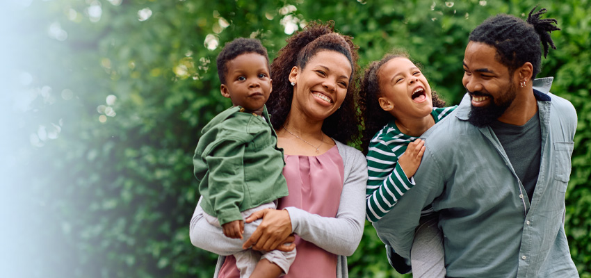 cheerful family walking